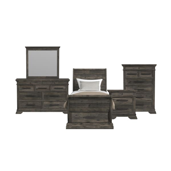 Park Ridge - Twin Sleigh Storage 5 Piece Bedroom Set - Charcoal