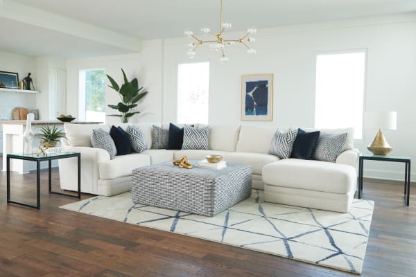 Polaris - 3 Piece Sectional With Comfort Coil Seating, 9 Included Accent Pillows And Included Cocktail Ottoman (Right Side Facing Chaise) - Sugar