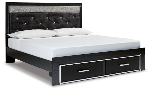 Kaydell - Black - King Upholstered Panel Storage Platform Bed