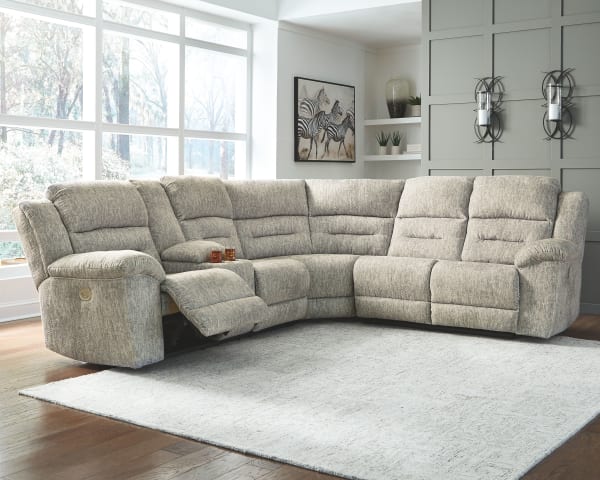Family Den - Pewter - Left Arm Facing Power Loveseat with Console 3 Pc Sectional
