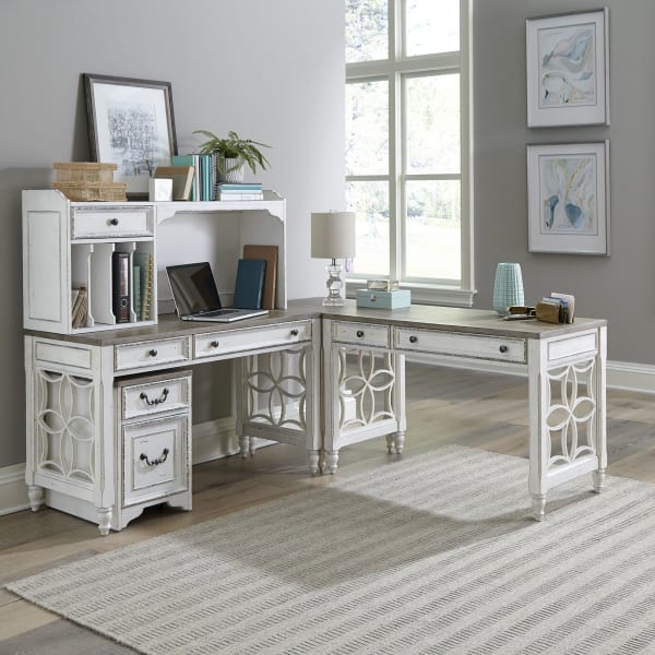 Magnolia Manor - 5 Piece Home Office Set (L Shaped Desk & Hutch) - White