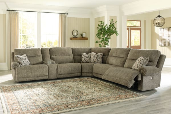 Lubec - Taupe - Right Arm Facing Power Recliner 6 Pc Sectional