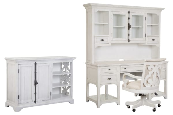 Bronwyn - Desk And Hutch With Chair And Printer Stand - Alabaster