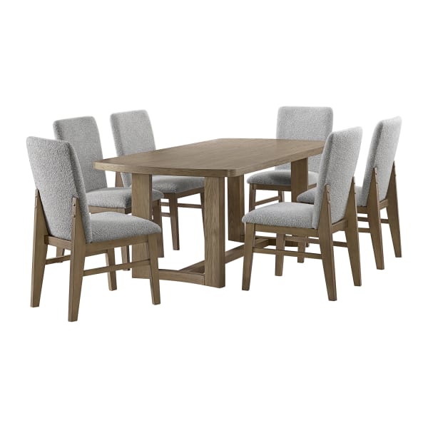 Portland - 7 Piece Standard Height Dining Set (Rectangular Table And Six Chairs) - Gray / Light Brown