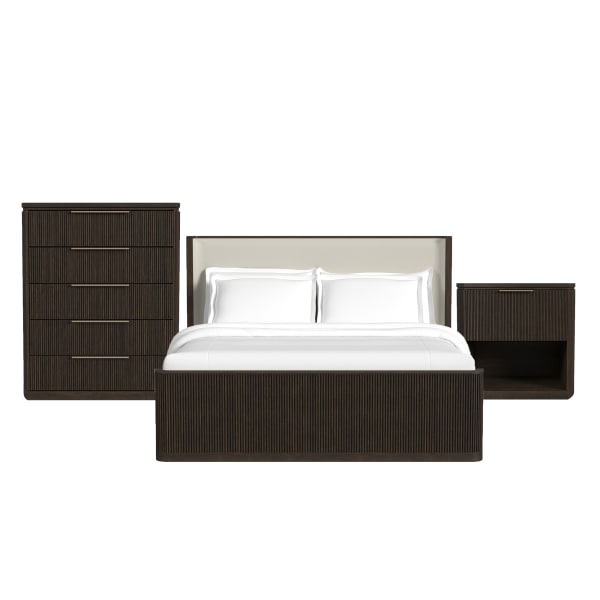 Sylvie - 3 Piece Bedroom Set With King Upholstered Bed - White / Dark Brown