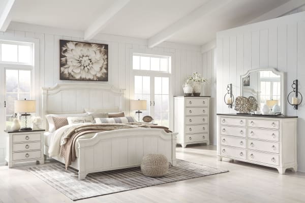 Nashbryn - Whitewash - 6 Pc. - Dresser, Mirror, Chest, King Panel Bed