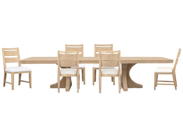 Somerset - Extendable Trestle Dining Table With 6 Side Chairs - Butternut / White