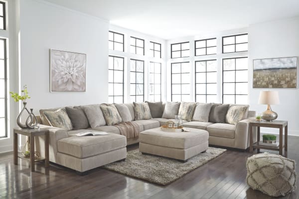 Ardsley - Pewter - 6 Pc. - Left Arm Facing Corner Chaise with Sofa 5 Pc Sectional, Ottoman