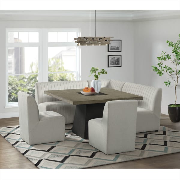 Jemma - 6 Piece Standard Height Dining Set Square Table, Two Chairs & Complete Bench - Gray