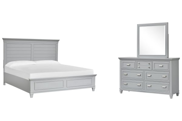 Charleston - King Panel Bed And Drawer Dresser With Landscape Mirror - Harbor Gray