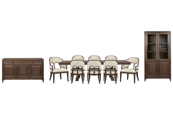 Jubilee - Extendable Trestle Dining Table With 8 Arm Chairs, Sideboard And Display Cabinet - Brown / White