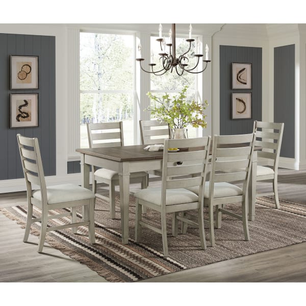 Farmington - 7 Piece Standard Height Dining Set (Rectangular Table And Six Chairs) - Medium Brown And Washed Stone