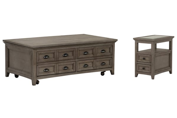 Paxton Place - Lift Top Storage Caster Cocktail Table With Chairside End Table - Dovetail Gray