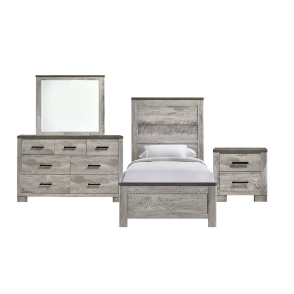 Millers Cove - Twin 4 Piece Bedroom Set - Distressed Gray