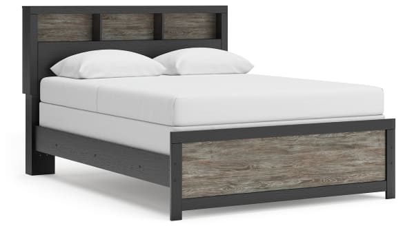 Broachmyn - Queen Lighted Bookcase Panel Bed - Black / Gray
