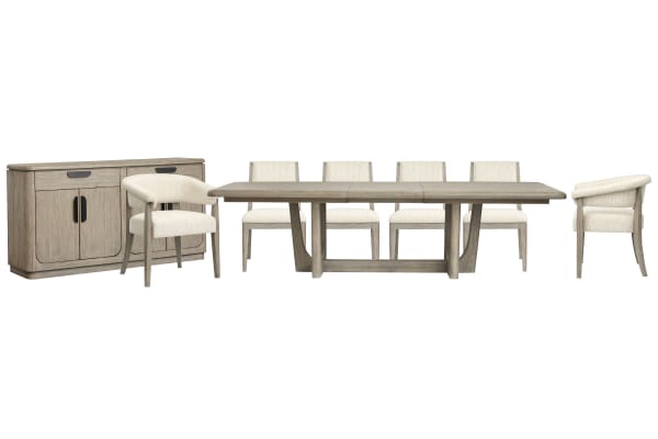 Braelyn - Extendable Trestle Dining Table With 4 Side Chairs, 2 Host Chairs And Server - Dorian Gray / Beige