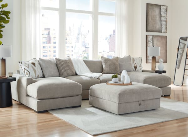 Aslan Court - Pebble - 5 Pc. - 4-Piece Sofa Pit Sectional, Ottoman