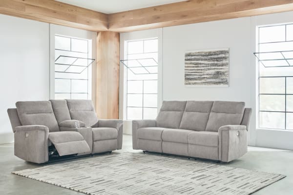Barnsana - Ash - 2 Pc. - Power Reclining Sofa, Power Reclining Loveseat
