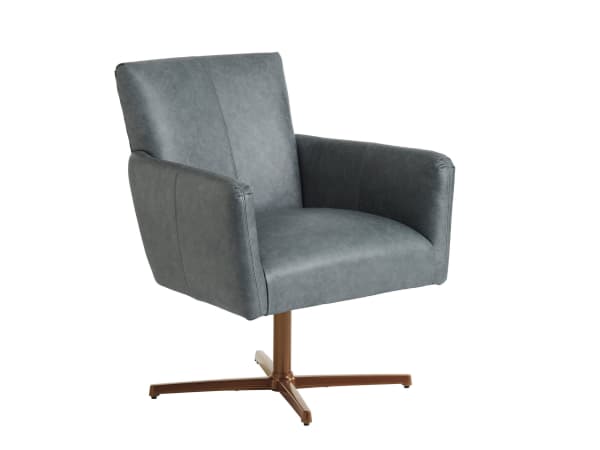 Barclay Butera Upholstery - Brooks Leather Swivel Chair - Calais Brass - Dark Gray