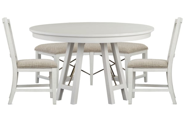 Heron Cove - 52" Round Dining Table With 2 Side Chairs And Curved Bench - Chalk White And Dovetail Gray