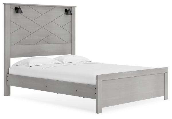 Cottonburg - Light Gray / White - Queen Panel Bed With Sconce Lights