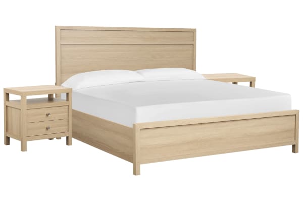 Merrifield - King Panel Bed With 2 Nightstands - Sandstone Beige