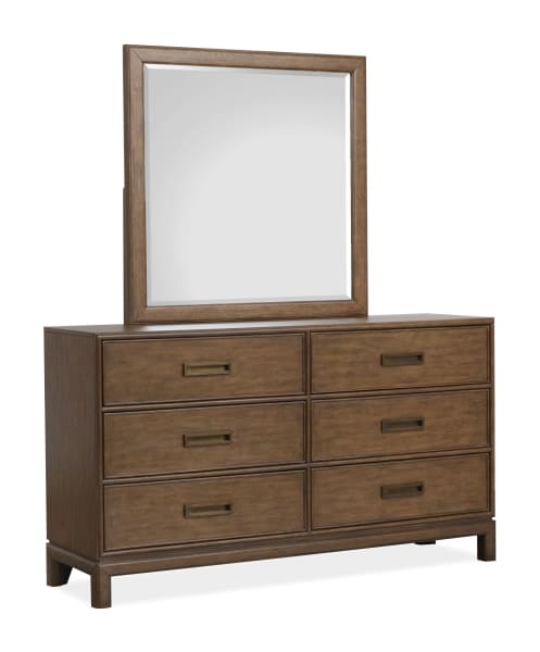 Ridgefield - Double Drawer Dresser With Landscape Mirror - Russet