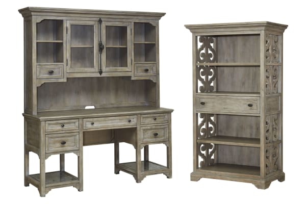 Tinley Park - Desk And Hutch With Bookcase - Dove Tail Gray