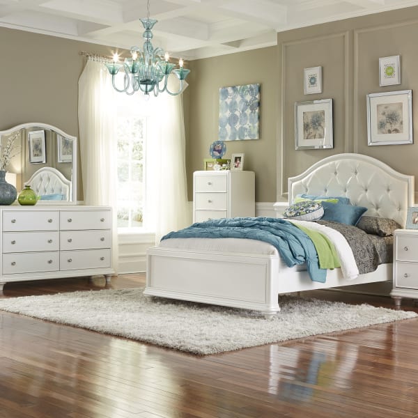 Stardust - 3 Piece Bedroom Set (Full Panel Bed, Dresser & Mirror) - White