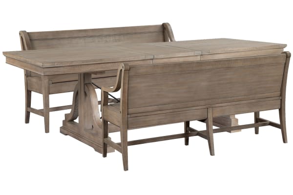 Paxton Place - Extendable Trestle Dining Table With 2 Benches - Dovetail Gray