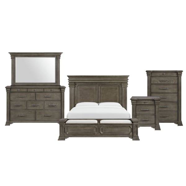 Kings Court - King Storage 5 Piece Bedroom Set - Gray
