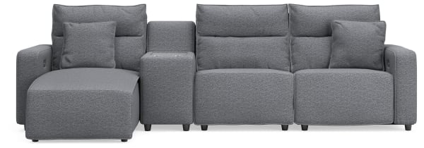 Modmax II - 4-Piece Power Reclining Sectional With LAF Press Back Power Chaise And Console - SaltAnd Pepper