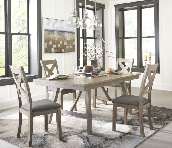 Aldwin - Gray - 5 Pc. - Rectangular Dining Room Table, 4 Upholstered Side Chairs