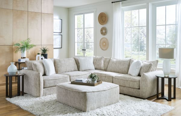 Bucktown - 3 Piece Sectional With Extra Thick Cuddler Seat Cushions And Cocktail Ottoman - Parchment