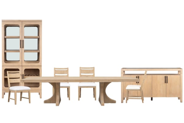 Somerset - Extendable Trestle Dining Table With 4 Side Chairs, Sideboard And Curio - Butternut / White