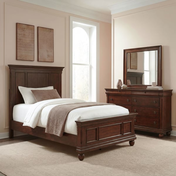 Rustic Traditions - 3 Piece Bedroom Set (Full Panel Bed, Dresser & Mirror) - Rustic Cherry