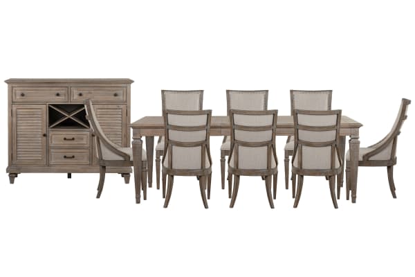 Lancaster - Extendable Rectangular Dining Table With 8 Arm Chairs And Server - Dovetail Gray