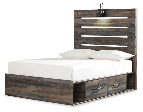 Drystan - Full Panel Bed With 2 Side Drawers - Brown / Beige