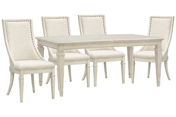 Newport - Extendable Rectangular Dining Table With 4 Arm Chairs - Alabaster