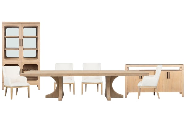 Somerset - Extendable Trestle Dining Table With 4 Arm Chairs, Sideboard And Curio - Butternut / White