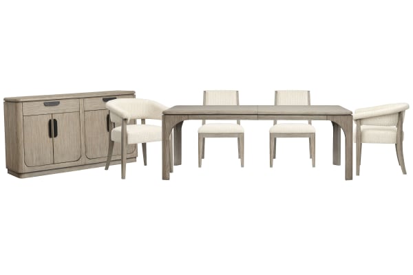 Braelyn - Extendable Rectangular Dining Table With 2 Side Chairs, 2 Host Chairs And Server - Dorian Gray / Beige