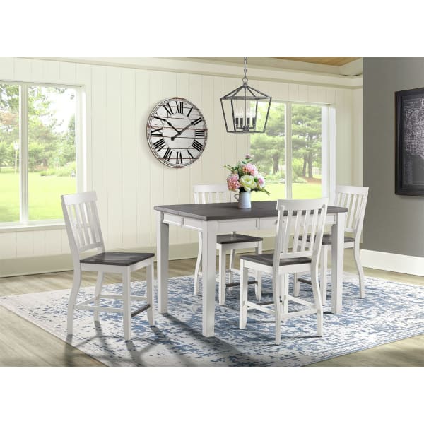 Kayla - 5 Piece Counter Height Dining Set, Table & Four Chairs - Gray / White