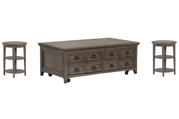Paxton Place - Lift Top Storage Caster Cocktail Table With 2 Accent End Tables - Dovetail Gray