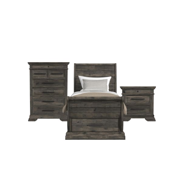 Park Ridge - Twin Sleigh Storage 3 Piece Bedroom Set - Charcoal