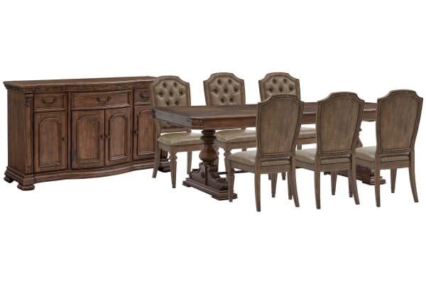 Durango - Extendable Trestle Dining Table With 6 Upholstered Side Chairs And Buffet - Willadeene Brown