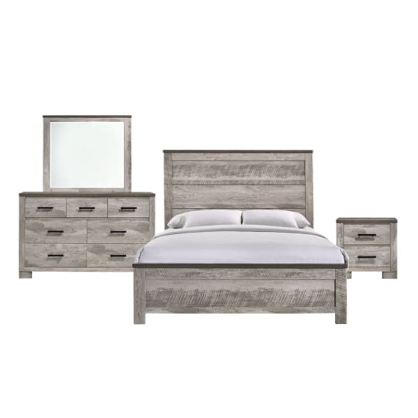 Millers Cove - King Panel 4 Piece Bedroom Set - Distressed Gray