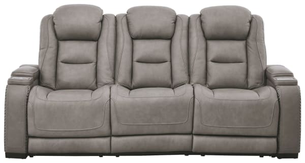 The Man-den - Gray - Pwr Rec Sofa With Adj Headrest