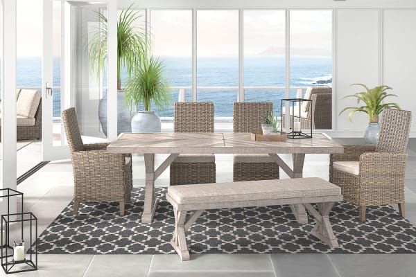 Beachcroft - Beige - 6 Pc. - Dining Set With Bench, Chairs