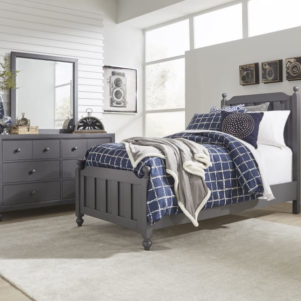 Cottage View - 3 Piece Bedroom Set (Twin Panel Bed, Dresser & Mirror) - Dark Gray