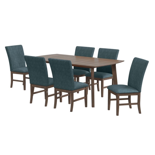 Santa Barbara - 7 Piece Standard Height Dining Set (Rectangular Table And Six Fabric Chairs) - Walnut / Denim Blue
